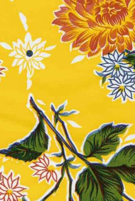 Mums on Yellow Oilcloth Fabric by the Yard - 47.5" Wide