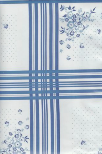 Oslo Blue on White Oilcloth Fabric by the Yard, 47.5" Wide