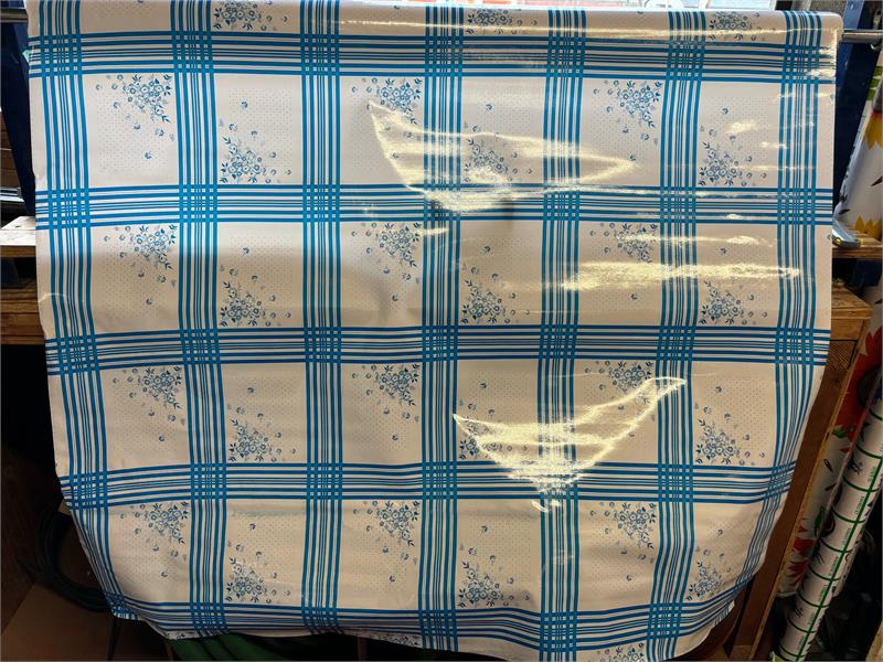 Oslo Blue on White Oilcloth Fabric by the Yard, 47.5" Wide