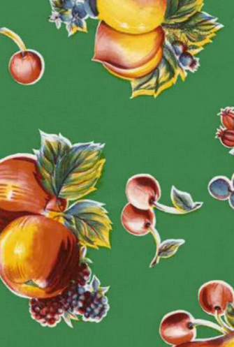Pears and Apples on Green Oilcloth Fabric Full Bolt - 12 Continuous Yards, 47.5" Wide