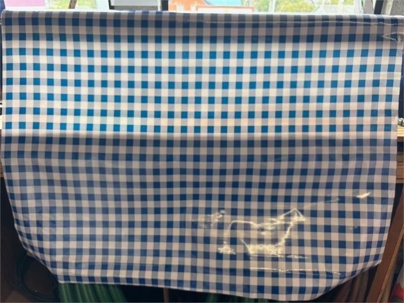 Big Picnic Check Blue and White Oilcloth Fabric Full Bolt - 12 Continuous Yards, 47.5" Wide