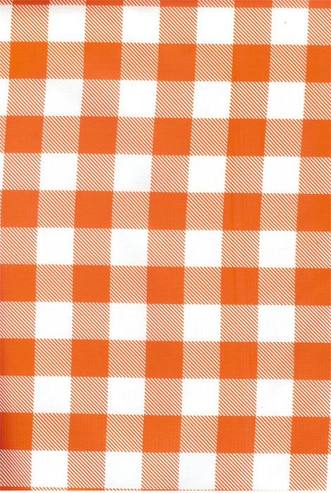 Big Picnic Check Orange and White Oilcloth Fabric Full Bolt - 12 Continuous Yards, 47.5" Wide