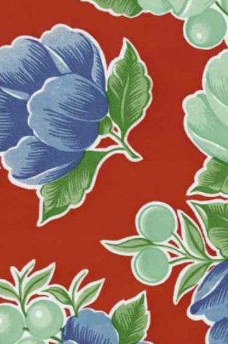 Poppies on Red Oilcloth Fabric Full Bolt - 12 Continuous Yards, 47.5" Wide