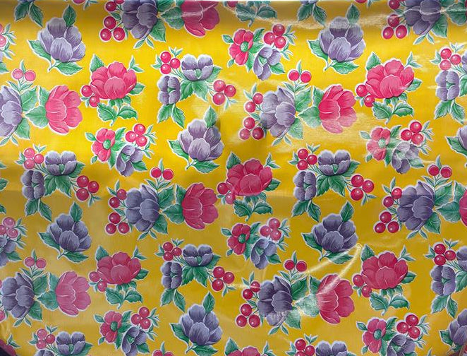 Poppies on Yellow Oilcloth Fabric Full Bolt - 12 Continuous Yards, 47.5" Wide