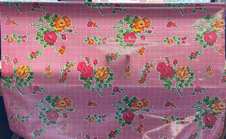 Rosegall Floral on Pink Oilcloth Fabric by the Yard - 47.5" Wide