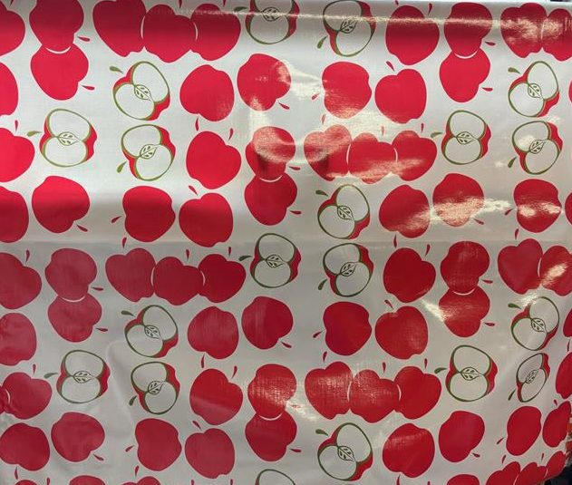 Solvang Apples Red on White Oilcloth Fabric Full Bolt - 12 Continuous Yards, 47.5" Wide