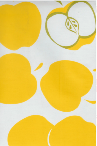 Solvang Apples Yellow on White Oilcloth Fabric Full Bolt - 12 Continuous Yards, 47.5" Wide