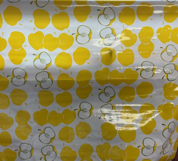 Solvang Apples Yellow on White Oilcloth Fabric Full Bolt - 12 Continuous Yards, 47.5" Wide