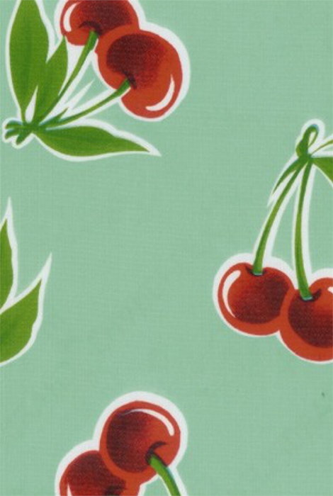 Stella Cherries on Aqua Oilcloth Fabric Full Bolt - 12 Continuous Yards, 47.5" Wide