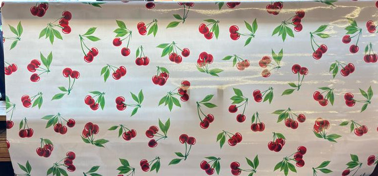 Stella Cherries on White Oilcloth Fabric Full Bolt - 12 Continuous Yards, 47.5" Wide