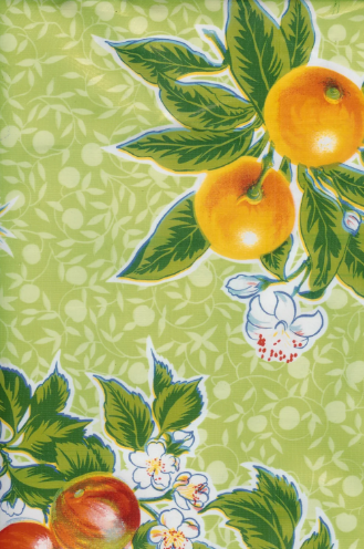 Summer Fruit on Lime Green Oilcloth Fabric Full Bolt - 12 Continuous Yards, 47.5" Wide