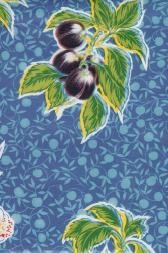Summer Fruit on Blue Oilcloth Fabric Full Bolt - 12 Continuous Yards, 47.5" Wide