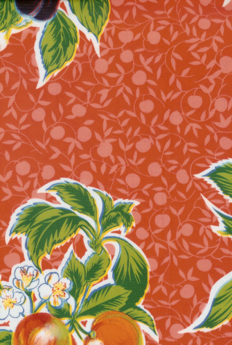 Summer Fruit on Red Oilcloth Fabric by the Yard - 47.5" Wide