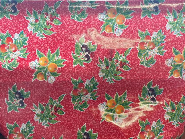 Summer Fruit on Red Oilcloth Fabric by the Yard - 47.5" Wide