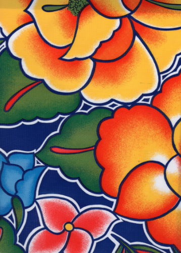 Tehuana on Navy Blue Oilcloth Fabric Full Bolt - 12 Continuous Yards, 47.5" Wide