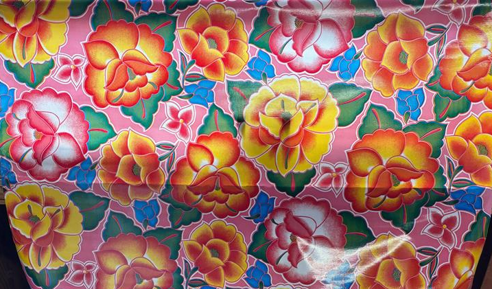 Tehuana on Pink Oilcloth Fabric Full Bolt - 12 Continuous Yards, 47.5" Wide