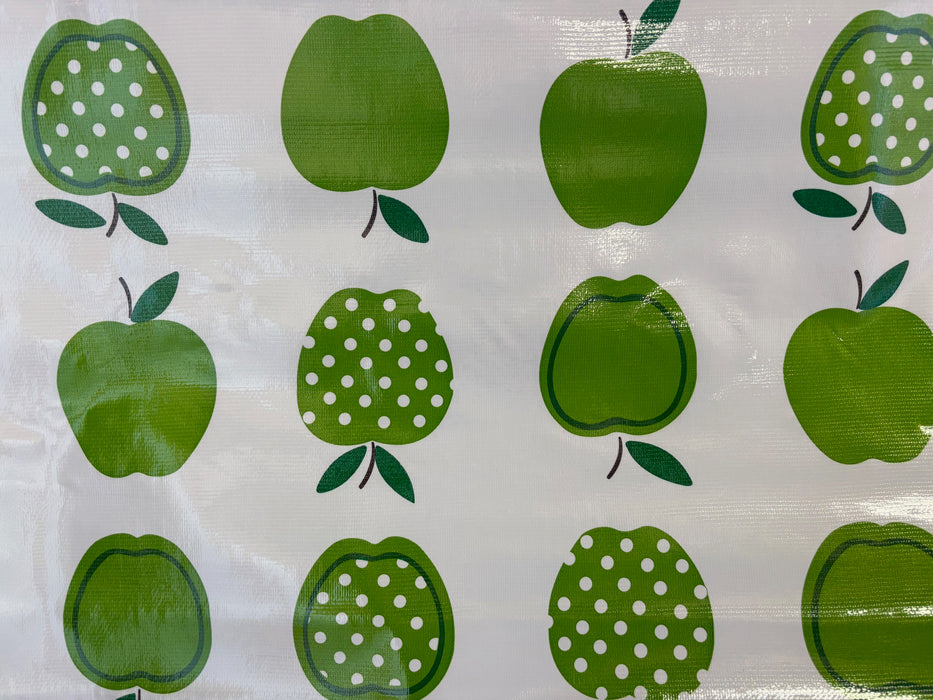 Scandi Tremso Apples in Lime Oilcloth Fabric by the Yard - 47.5" Wide