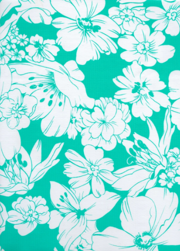 Victoria White on Aqua Blue Oilcloth Fabric by the Yard - 47.5" Wide
