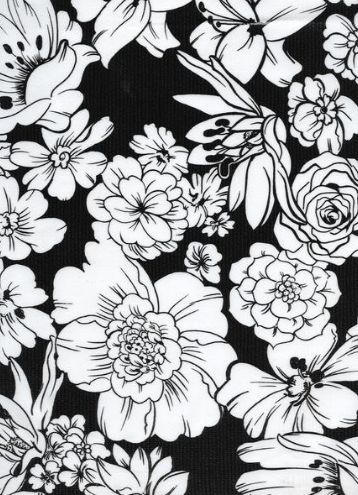 Victoria White on Black Oilcloth Fabric by the Yard - 47.5" Wide