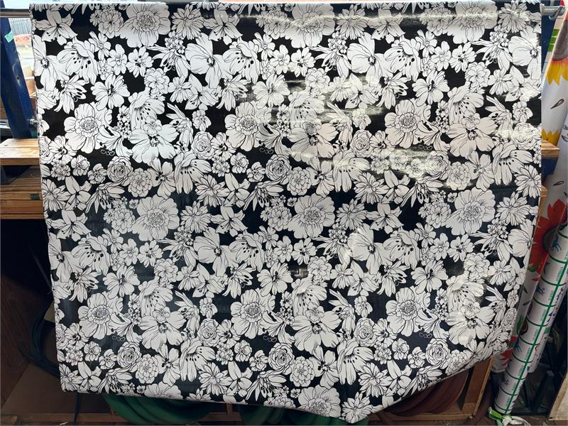 Victoria White on Black Oilcloth Fabric by the Yard - 47.5" Wide