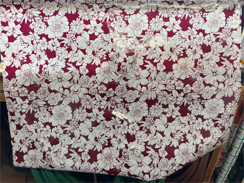 Victoria White on Burgundy Oilcloth Fabric by the Yard - 47.5" Wide