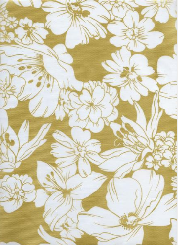 Victoria White on Metallic Gold Oilcloth Fabric Full Bolt - 12 Continuous Yards, 47.5" Wide