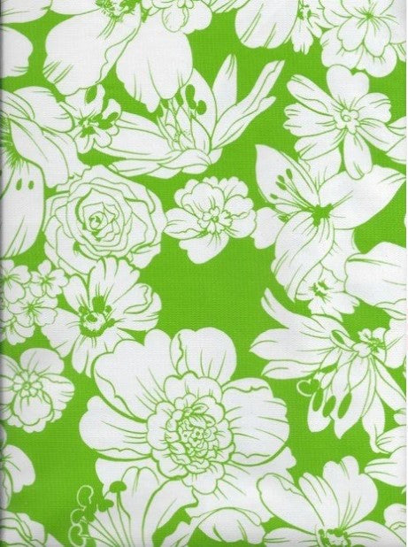 Victoria White on Lime Green Oilcloth Fabric Full Bolt - 12 Continuous Yards, 47.5" Wide