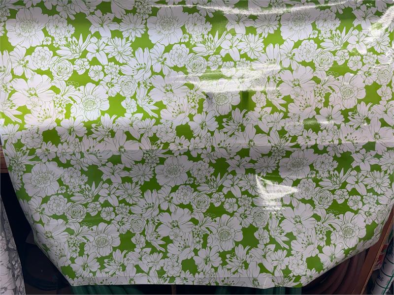 Victoria White on Lime Green Oilcloth Fabric Full Bolt - 12 Continuous Yards, 47.5" Wide