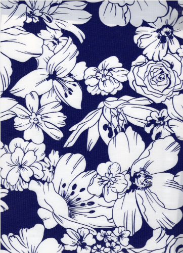 Victoria White on Navy Blue Oilcloth Fabric Full Bolt - 12 Continuous Yards, 47.5" Wide