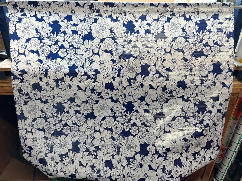 Victoria White on Navy Blue Oilcloth Fabric Full Bolt - 12 Continuous Yards, 47.5" Wide