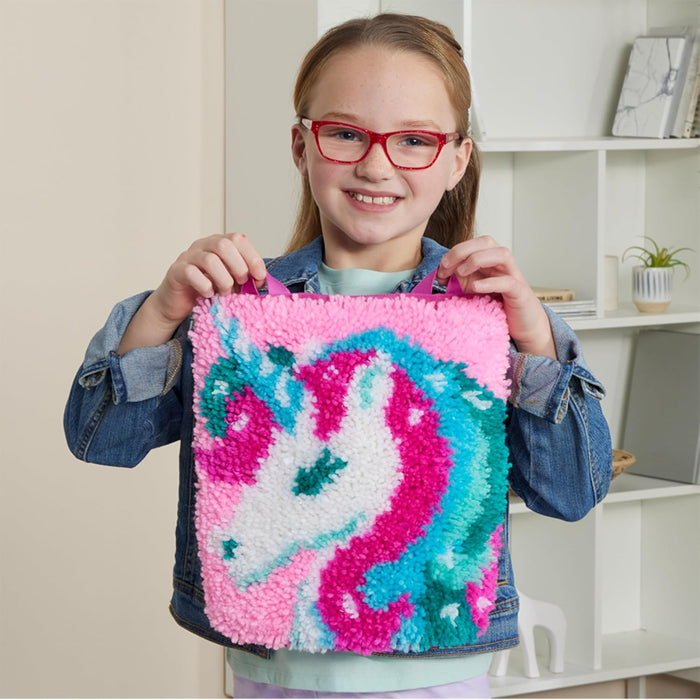 Latch Hook Kit Unicorn Mini Rug - Complete Craft Set for Kids & Beginners