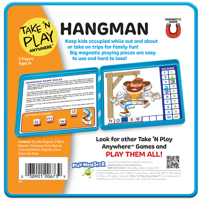 Playmonster Magnetic Hangman Game - Travel-Friendly Screen-Free Fun for Kids