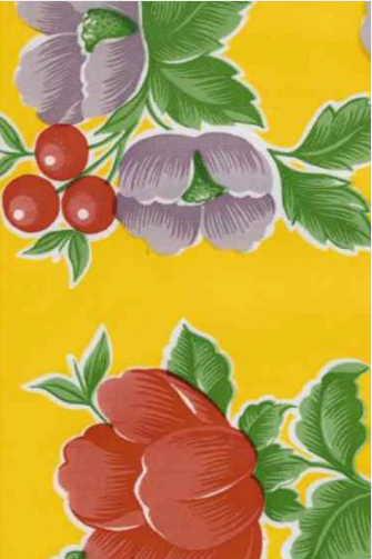 Poppies on Yellow Oilcloth Fabric Full Bolt - 12 Continuous Yards, 47.5" Wide