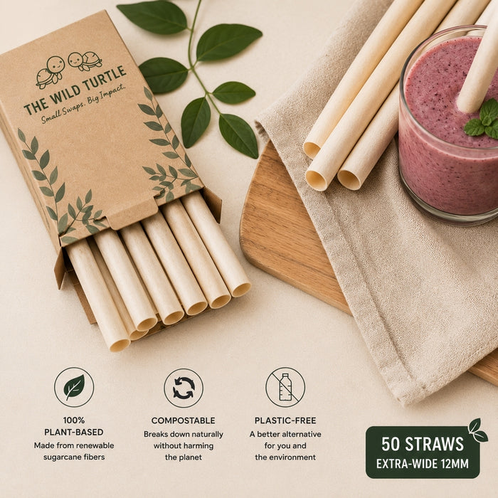 The Wild Turtle Sugarcane Straws, 100 Count