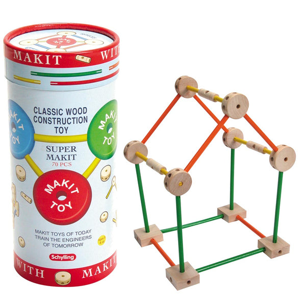 Schylling Makit Classic Wood Construction Toy - 70-Piece Building Set for Kids