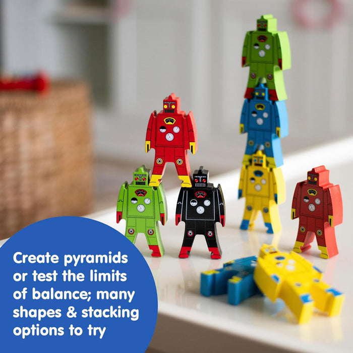 Schylling Wooden Stacking Robots - Classic Balancing Toy for Open-Ended Play