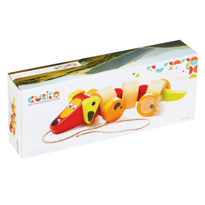 Cubika Wooden Sausage Dog Pull Toy - Eco-Friendly Toddler Walking Companion