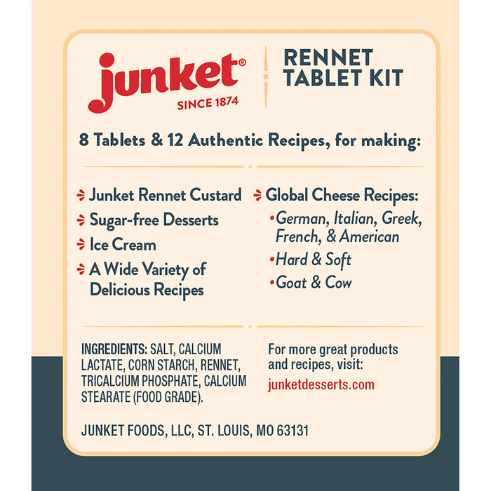 Junket Plant-Based Rennet Tablets for Homemade Cheese Making
