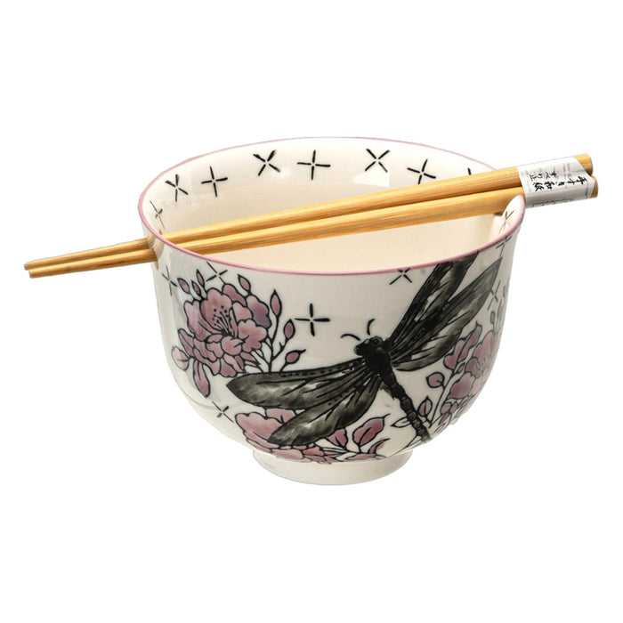 Dragonfly Donburi Bowl with Chopsticks Set, 18 oz