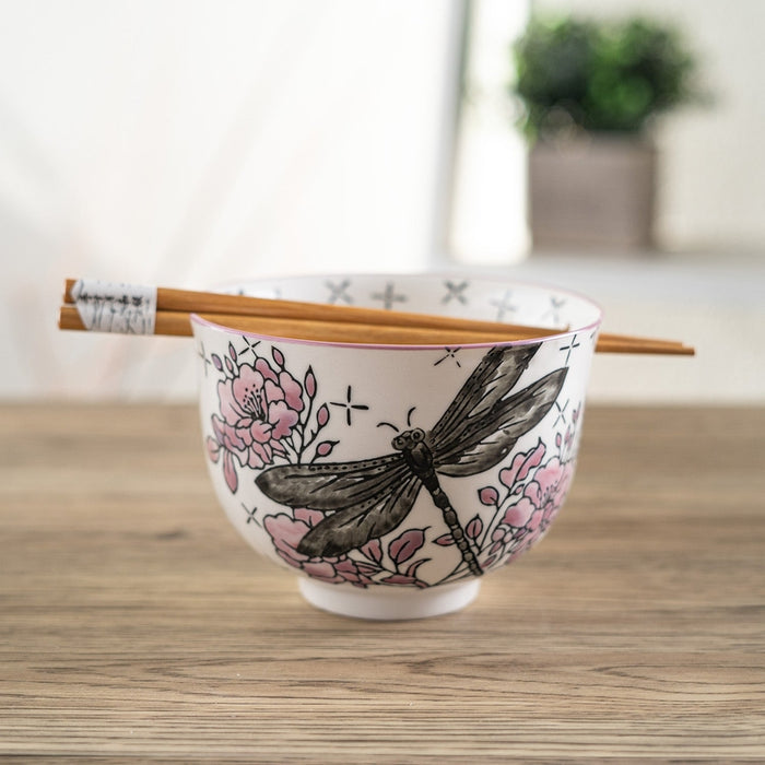 Dragonfly Donburi Bowl with Chopsticks Set, 18 oz