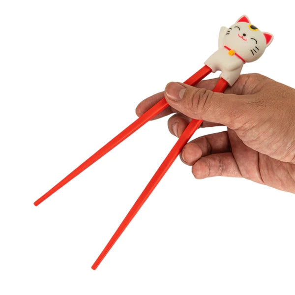 White Lucky Cat Training Chopsticks for Beginners