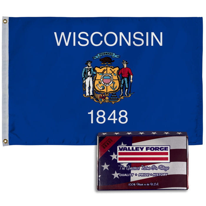 Valley Forge Wisconsin State Flag 2'x3' - Premium Nylon Made in USA Official WI Flag